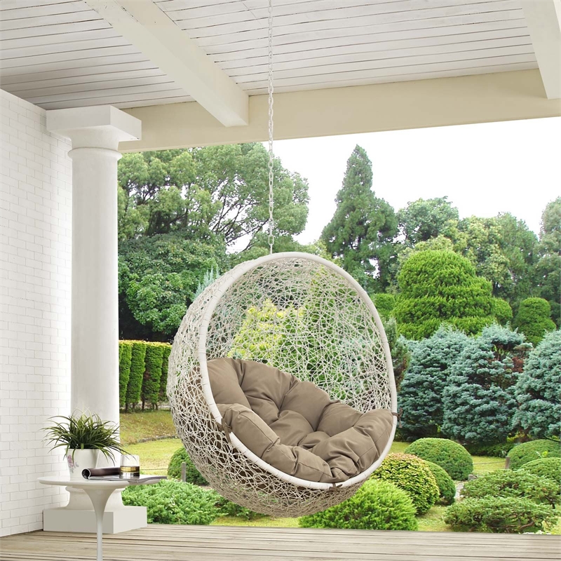 Pemberly Row Modern Metal Outdoor Swing Chair without Stand in White/Mocha
