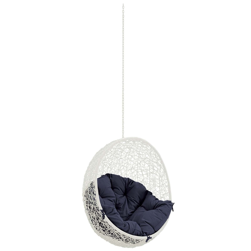 Pemberly Row Modern Metal Outdoor Swing Chair without Stand in White/Navy