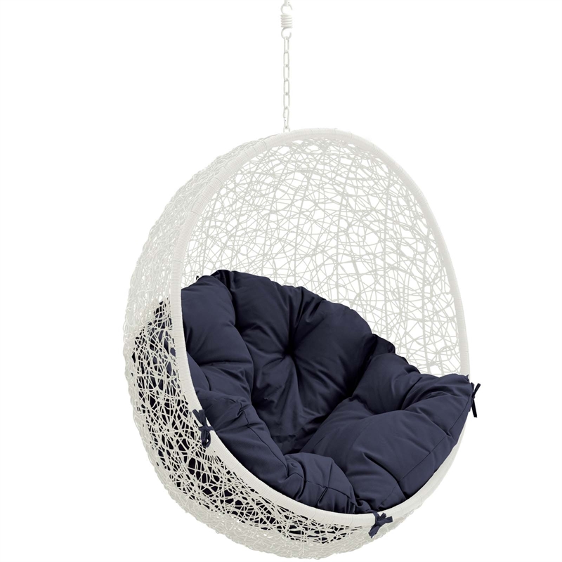 Pemberly Row Modern Metal Outdoor Swing Chair without Stand in White/Navy