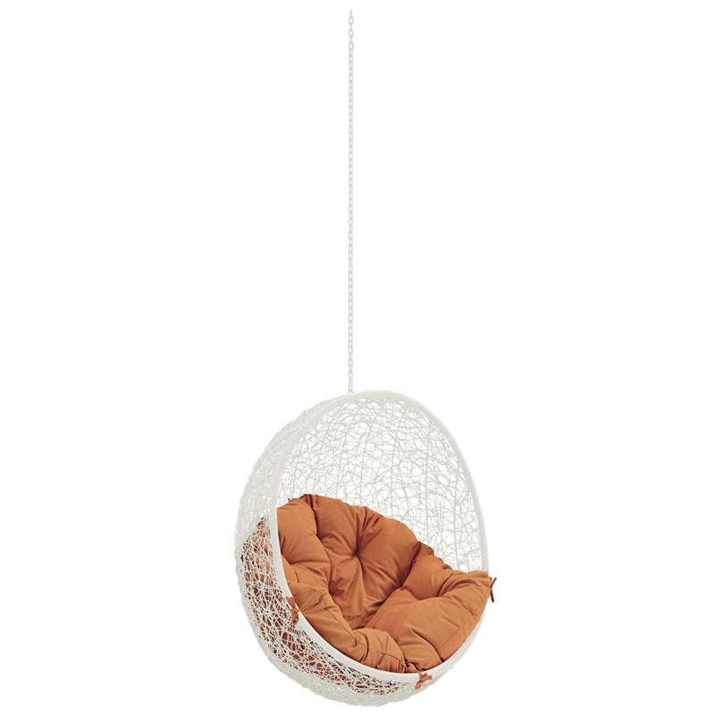 Pemberly Row Modern Metal Outdoor Swing Chair without Stand in White/Orange