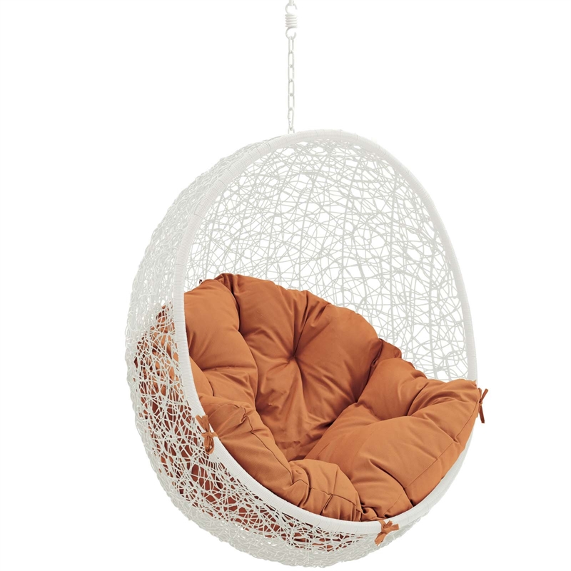 Pemberly Row Modern Metal Outdoor Swing Chair without Stand in White/Orange