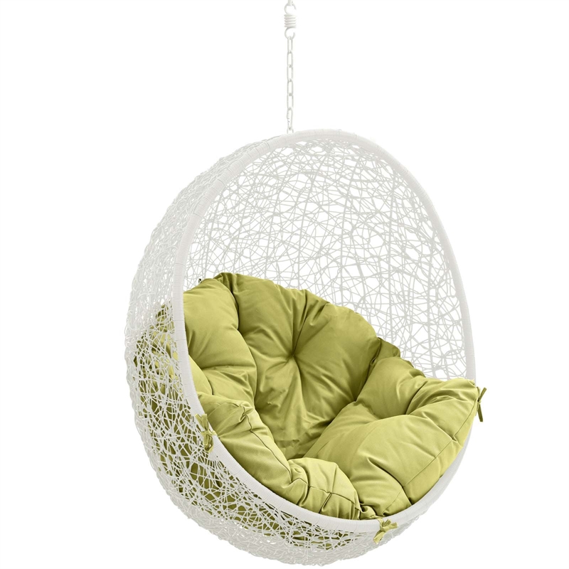 Pemberly Row Modern Metal Outdoor Swing Chair without Stand in White/Peridot