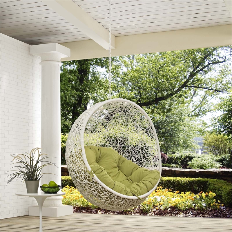 Pemberly Row Modern Metal Outdoor Swing Chair without Stand in White/Peridot