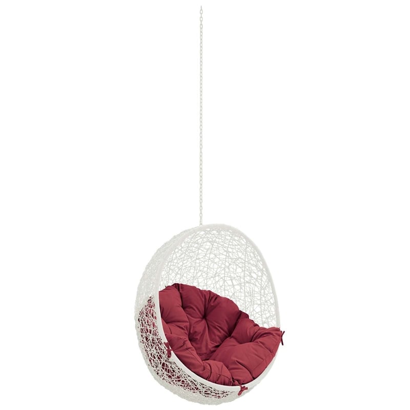 Pemberly Row Modern Metal Outdoor Swing Chair without Stand in White/Red