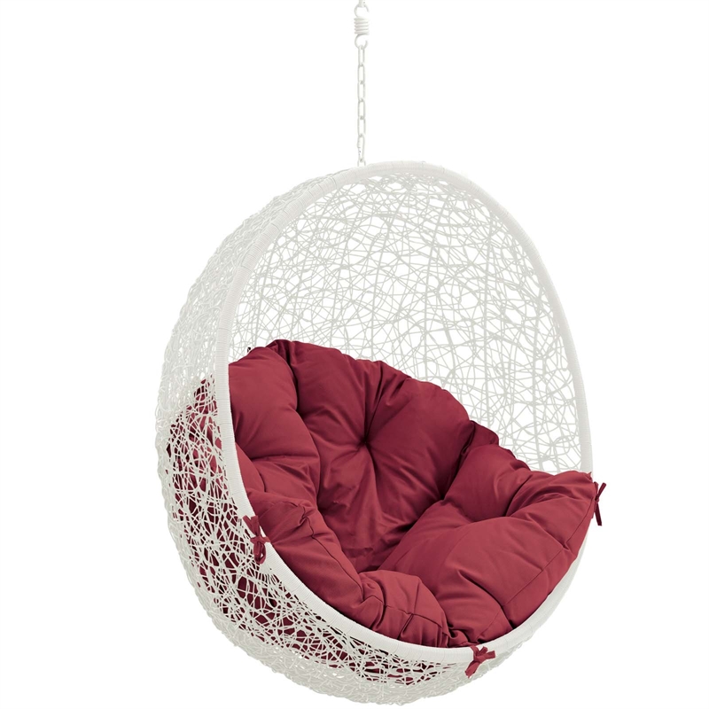 Pemberly Row Modern Metal Outdoor Swing Chair without Stand in White/Red
