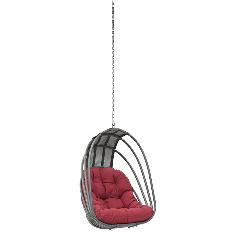 Pemberly Row Modern Aluminum Outdoor Swing Chair without Stand in Gray/Red