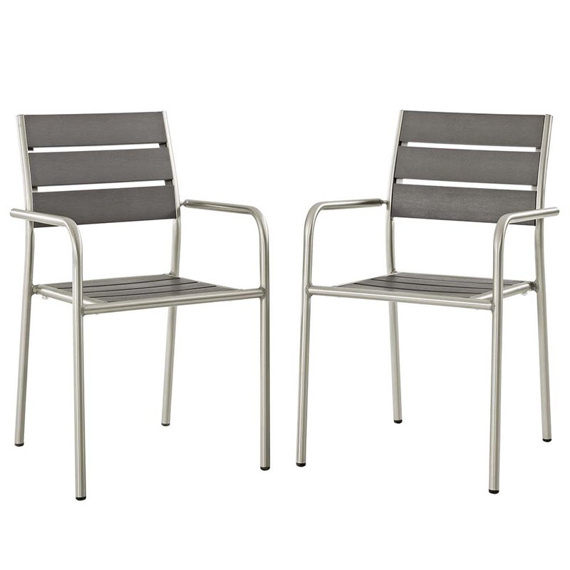 Pemberly Row  Patio Dining Arm Chair in Silver and Gray (Set of 2)