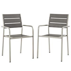 Pemberly Row  Patio Dining Arm Chair in Silver and Gray (Set of 2)