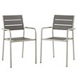 Pemberly Row  Patio Dining Arm Chair in Silver and Gray (Set of 2)