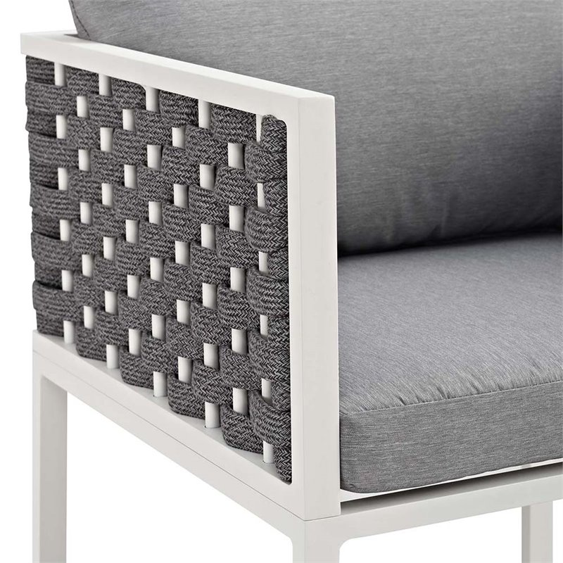 Pemberly Row  Patio Dining Arm Chair in White and Gray
