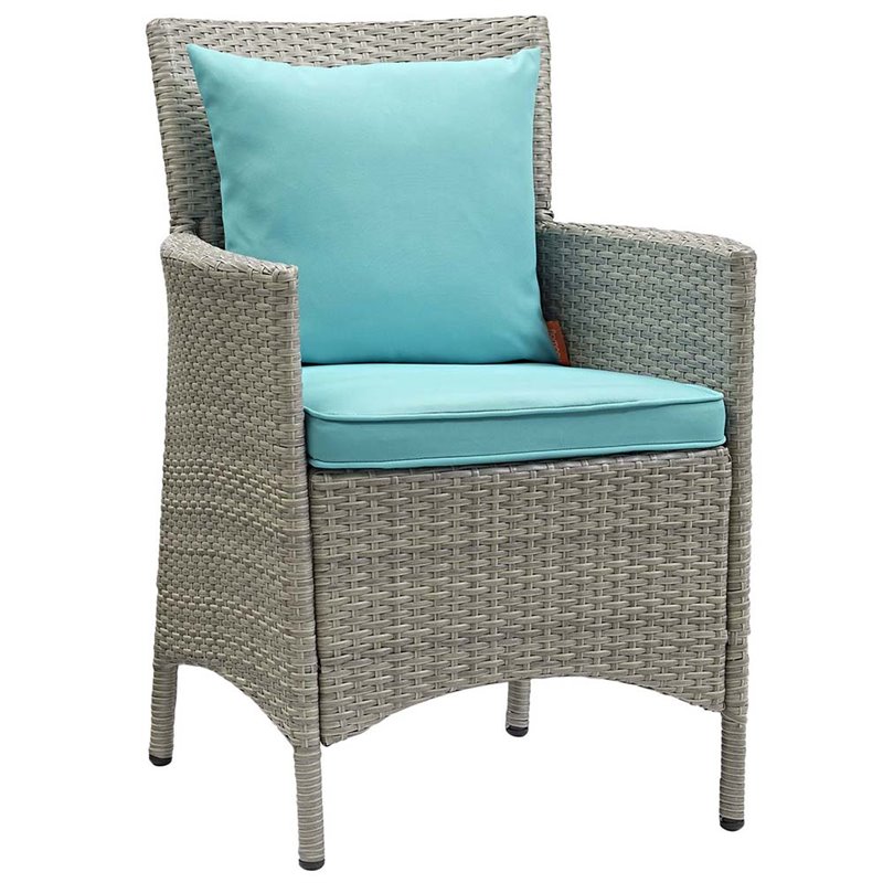 Pemberly Row  Patio Dining Arm Chair in Light Gray and Turquoise