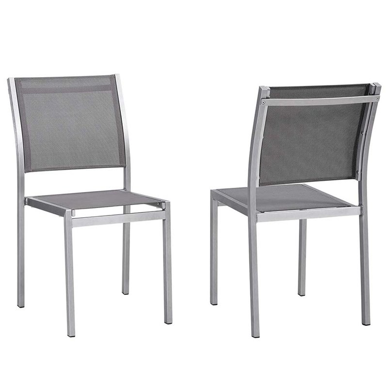 Pemberley Row Aluminum Silver Dining Side Chair Rectangular Breathable Mesh 35
