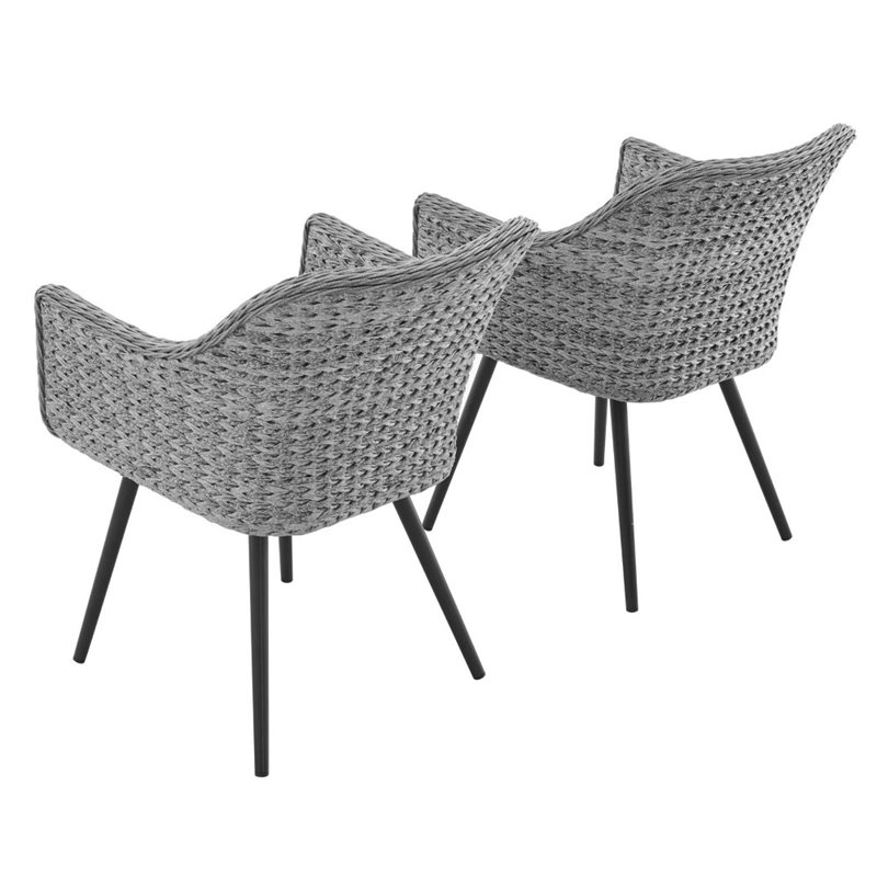 Pemberly Row Endeavor Wicker  Patio Dining Armchair in Gray (Set of 2)