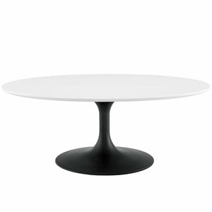Pemberly Row 42&quot Oval Top Modern Metal Coffee Table in Black/White