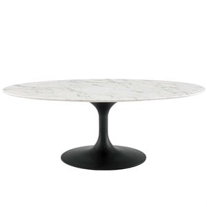 Pemberley Row Artificial Marble White/Black Coffee Table Oval Chip-Resistant 48&quot Unassembled