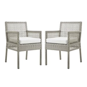 Pemberly Row 19.5&quot Wicker / Rattan Patio Dining Armchair in Gray (Set of 2)