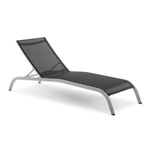 Pemberly Row Modern Aluminum/Mesh Chaise Patio Lounge Chair in Black