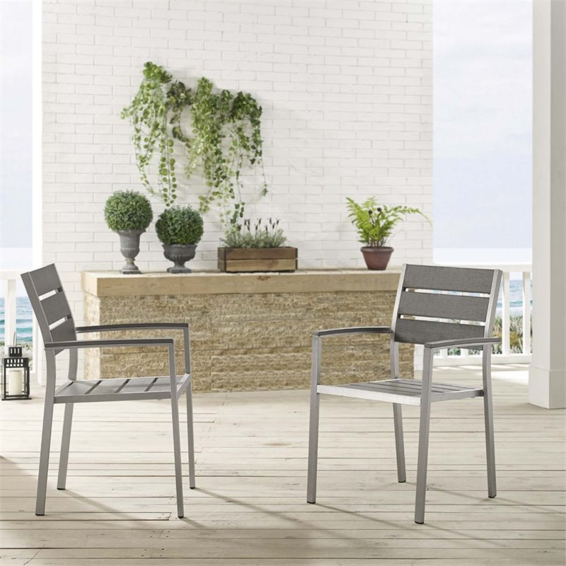 Pemberly Row  Aluminum Patio Dining Armchair in Silver and Gray (Set of 2)