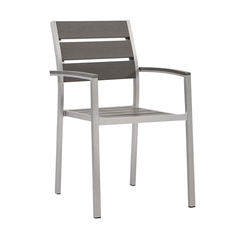 Pemberly Row  Aluminum Patio Dining Armchair in Silver and Gray (Set of 2)