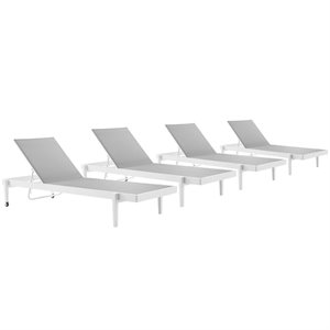 Pemberly Row  Patio Aluminum Chaise Lounge Chair in White Gray (Set of 4)