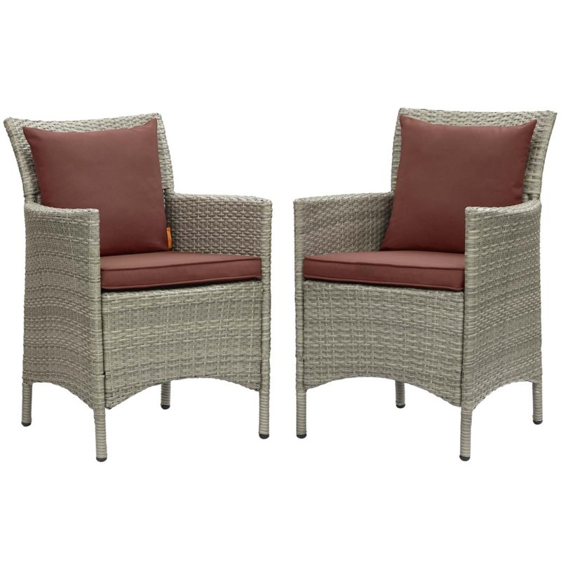 Pemberly Row   Patio Dining Arm Chair in Gray and Currant (Set of 2)