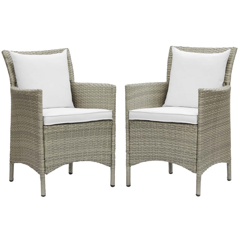 Pemberly Row  Wicker  Patio Dining Arm Chair in Gray and White (Set of 2)