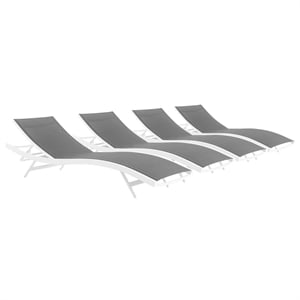 Pemberley Row Powder-Coated Aluminum White and Gray Patio Chaise Lounge Adjustable Breathable Mesh 32&quot H x 25&quot W x 78&quot D Assembled