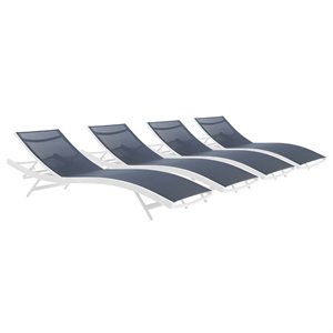 Pemberley Row Mesh Aluminum White and Navy Chaise Lounge Outdoor Adjustable 32&quot H x 25&quot W x 78&quot D Assembled
