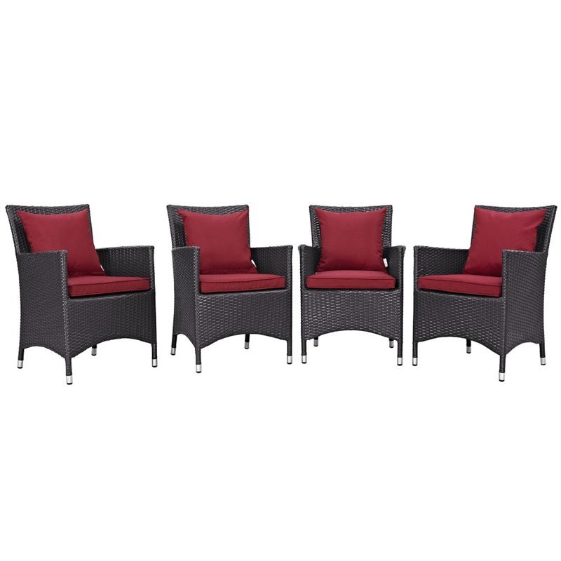Pemberly Row  Patio Dining Chair in Espresso and Red (Set of 4)