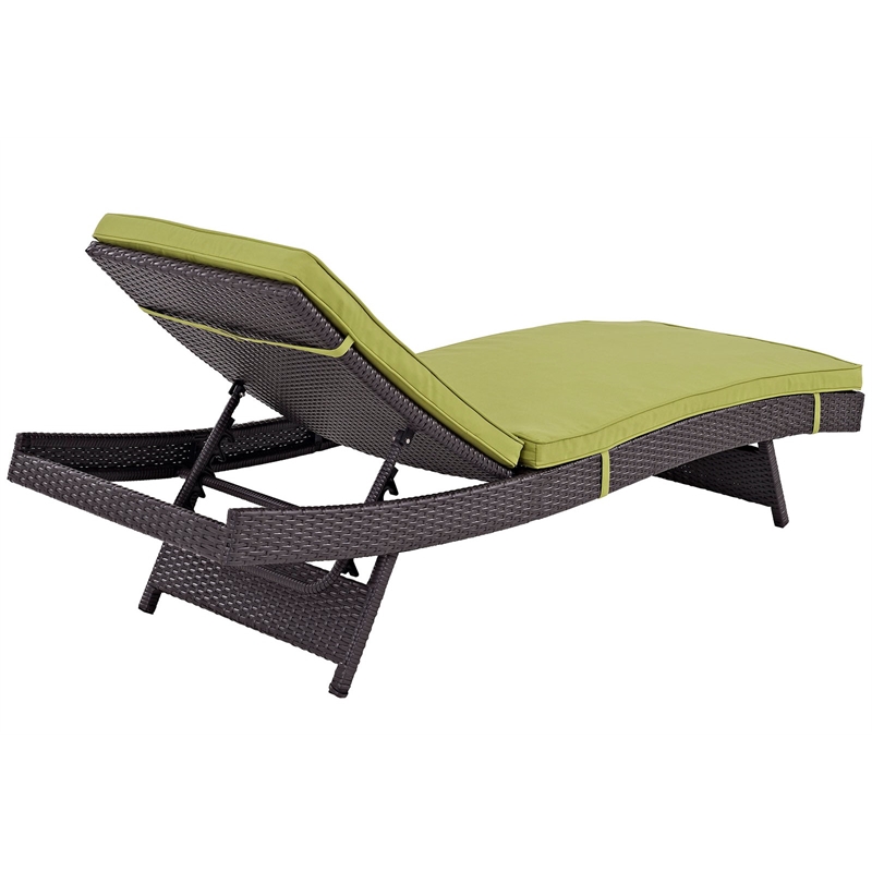 Pemberly Row Modern Rattan Outdoor Chaise in Espresso/Peridot Green (Set of 4)