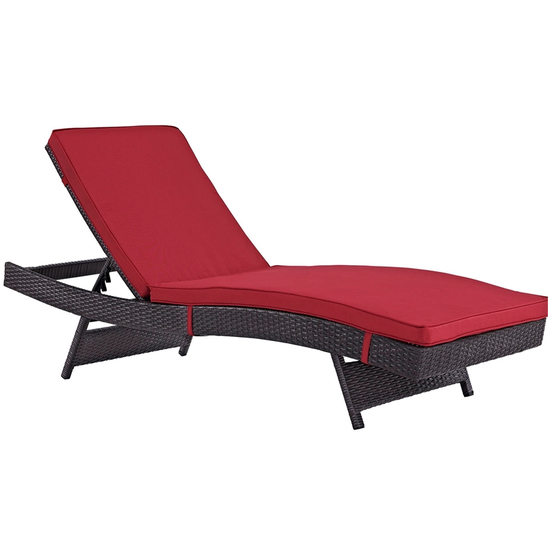 Pemberly Row Modern Rattan Outdoor Chaise in Espresso/Red (Set of 6)