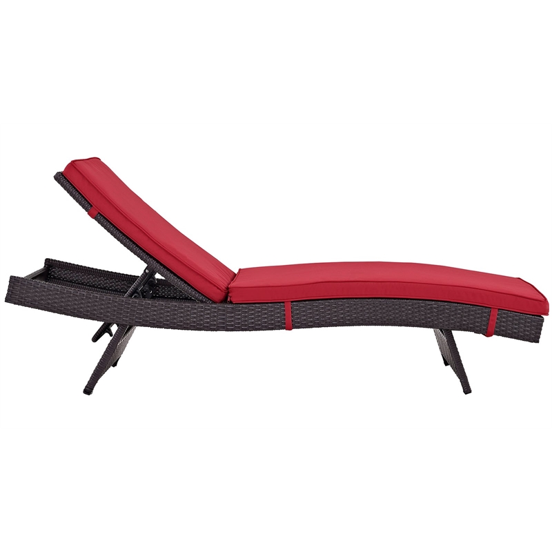 Pemberly Row Modern Rattan Outdoor Chaise in Espresso/Red (Set of 6)