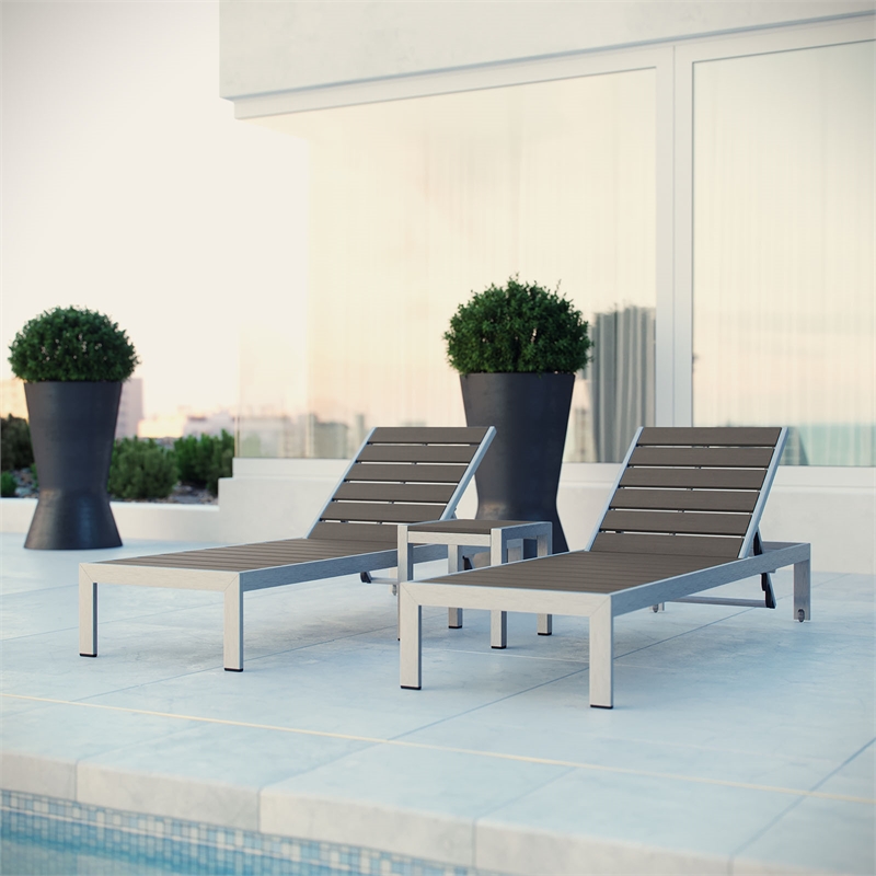 Pemberly Row 3-Piece Modern Aluminum Outdoor Set in Silver/Gray