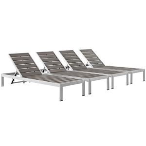 Pemberly Row Aluminum Patio Chaise Lounge Chair in Silver/Gray (Set of 4)