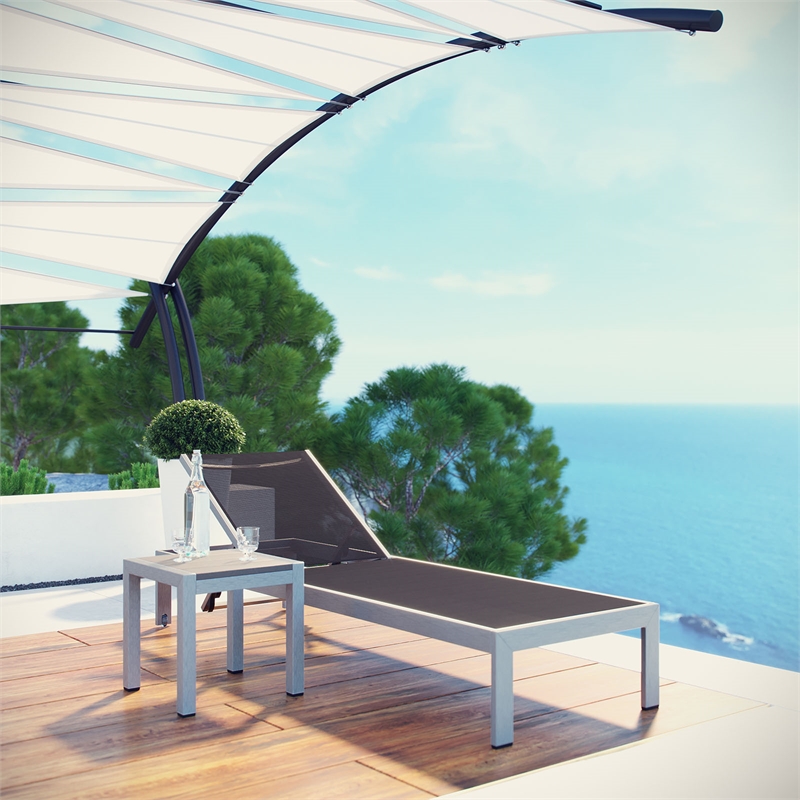 Pemberly Row 2 Piece Modern Aluminum Outdoor Set in Silver/Black