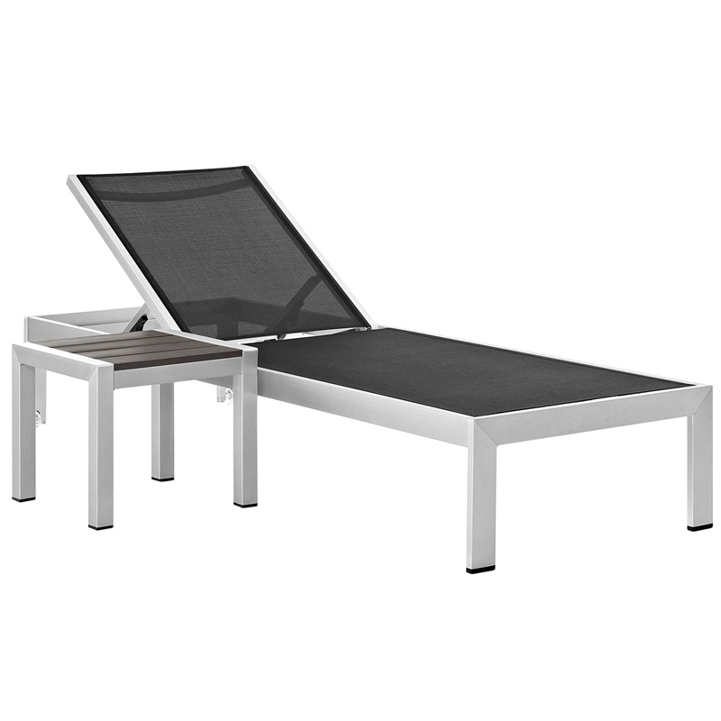 Pemberly Row 2 Piece Modern Aluminum Outdoor Set in Silver/Black
