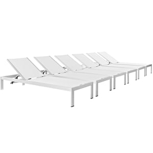 Pemberly Row Modern Aluminum Patio Chaise Lounge Set in Silver/White (Set of 6)