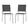 Pemberly Row Modern Aluminum Outdoor Side Chair in Silver/Black (Set of 2)