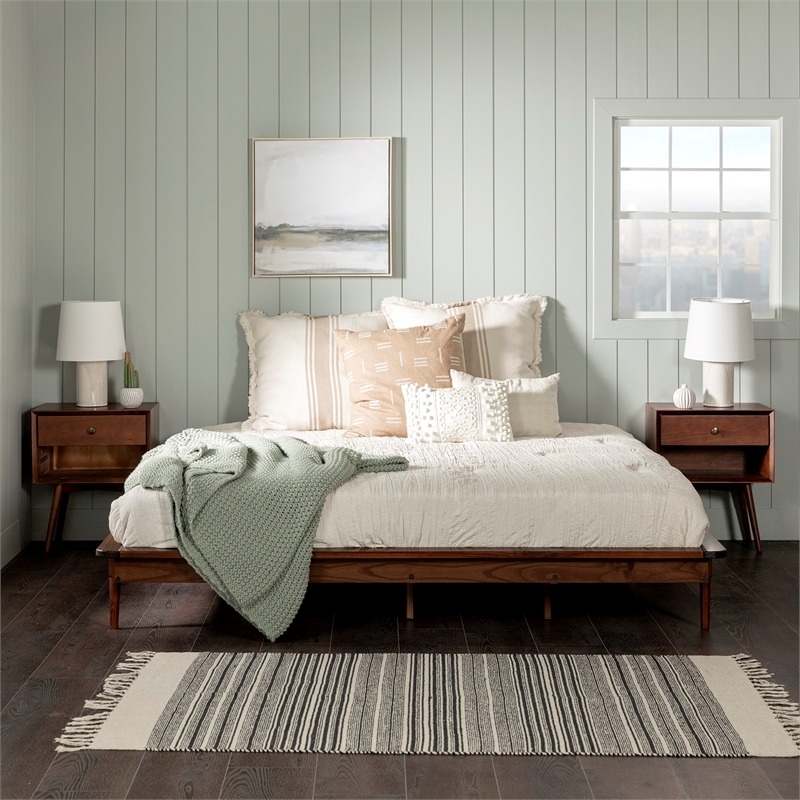 Pemberley Row Solid Wood Walnut Platform Bed Rectangular Mid-Century Modern King Unassembled