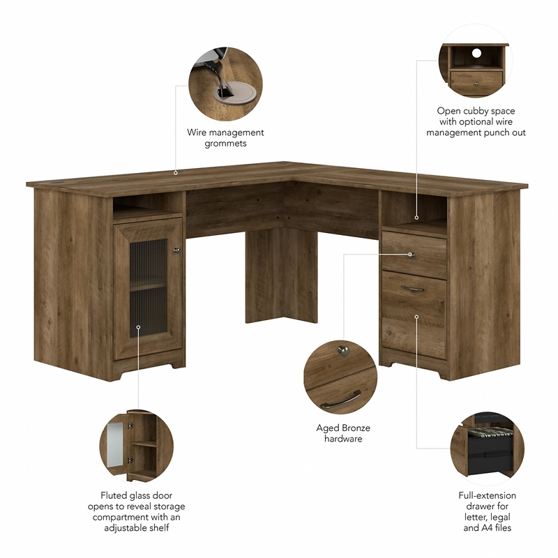 Pemberley Row Engineered Wood Reclaimed Pine Brown L-Shaped Computer Desk with Storage 60