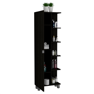 Pemberly Row 62&quot Linen Cabinet with Open Storage in Black