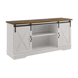 Pemberley Row MDF Solid White TV Stand Rectangular Barn Door 28&quot Unassembled