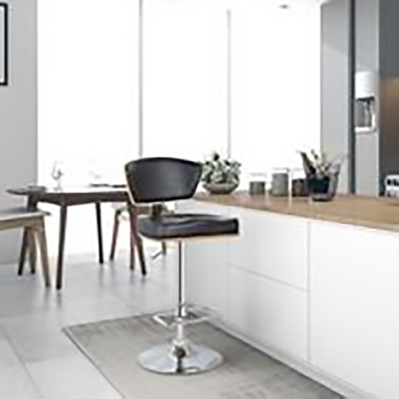 Pemberly Row PU Cover and Wood Barstool with Pedestal Base in Black/Chrome