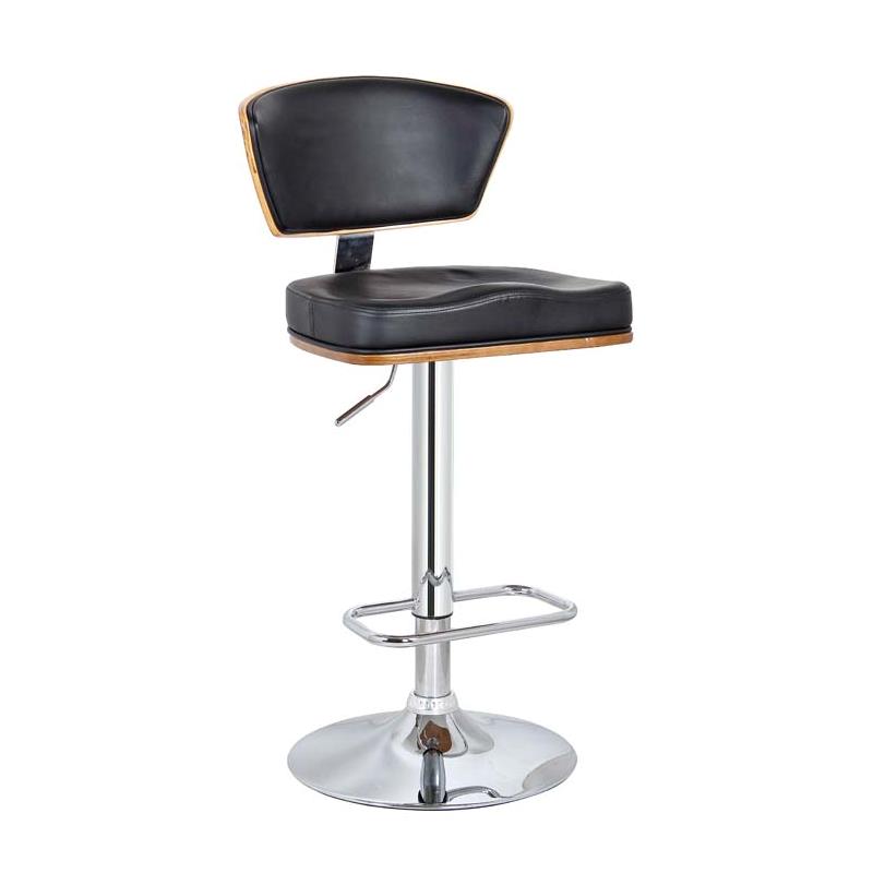 Pemberly Row PU Cover and Wood Barstool with Pedestal Base in Black/Chrome
