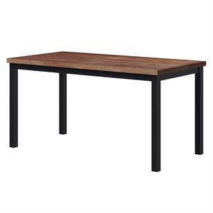 Pemberly Row Rustic Reclaimed Wood Top Dining Table with Metal Base in Black