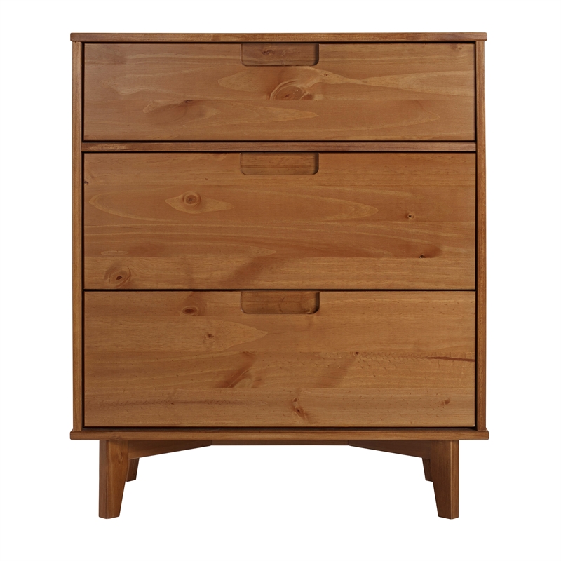 Pemberly Row 3 Drawer Mid Century Modern Wood Dresser in Caramel