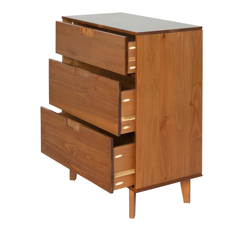 Pemberly Row 3 Drawer Mid Century Modern Wood Dresser in Caramel