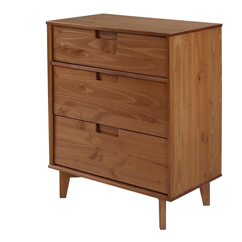 Pemberly Row 3 Drawer Mid Century Modern Wood Dresser in Caramel
