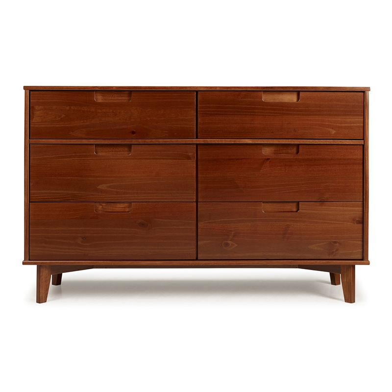 Pemberly Row 6 Drawer Mid Century Modern Wood Dresser in Walnut