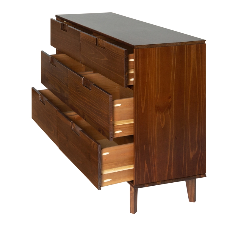 Pemberly Row 6 Drawer Mid Century Modern Wood Dresser in Walnut